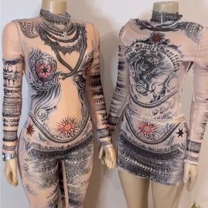 Tan and Black Graphic Fitted Bodysuits